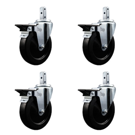 Service Caster 5'' Hard Rubber Wheel Swivel 7/8'' Square Stem Caster Set with Brake, 4PK SCC-SQ20S514-HRS-PLB-78-4